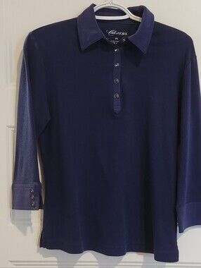 Cali and York Petite Small Navy Blue 3/4ths Sleeve Blouse